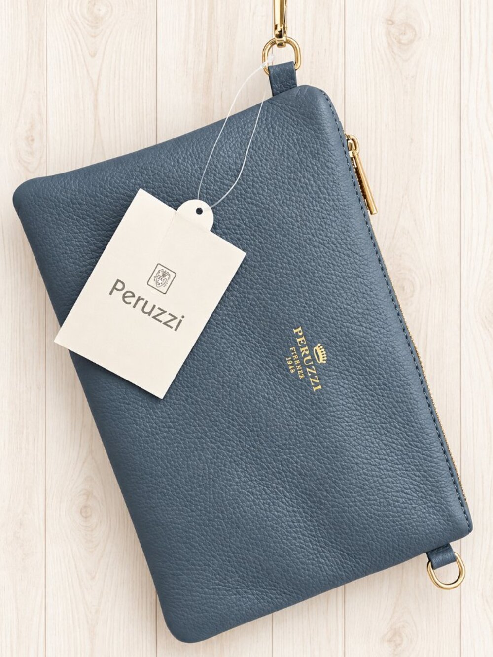 Peruzzi Slate Blue Leather Classic Wristlet NWT - Picture 1 of 12